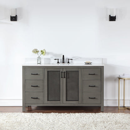 Hadiya 60" Single Bathroom Vanity Set in Gray Pine with Aosta White Engineered Stone Countertop without Mirror