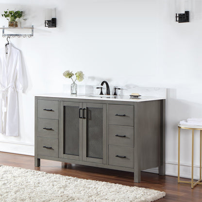 Hadiya 60" Single Bathroom Vanity Set in Gray Pine with Aosta White Engineered Stone Countertop without Mirror