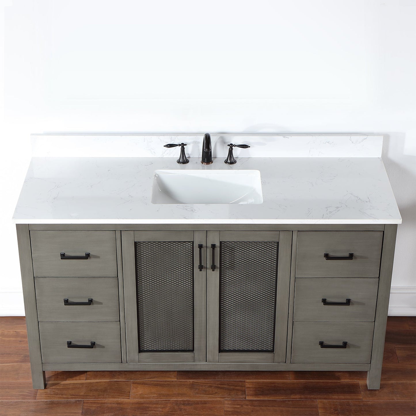 Hadiya 60" Single Bathroom Vanity Set in Gray Pine with Aosta White Engineered Stone Countertop without Mirror