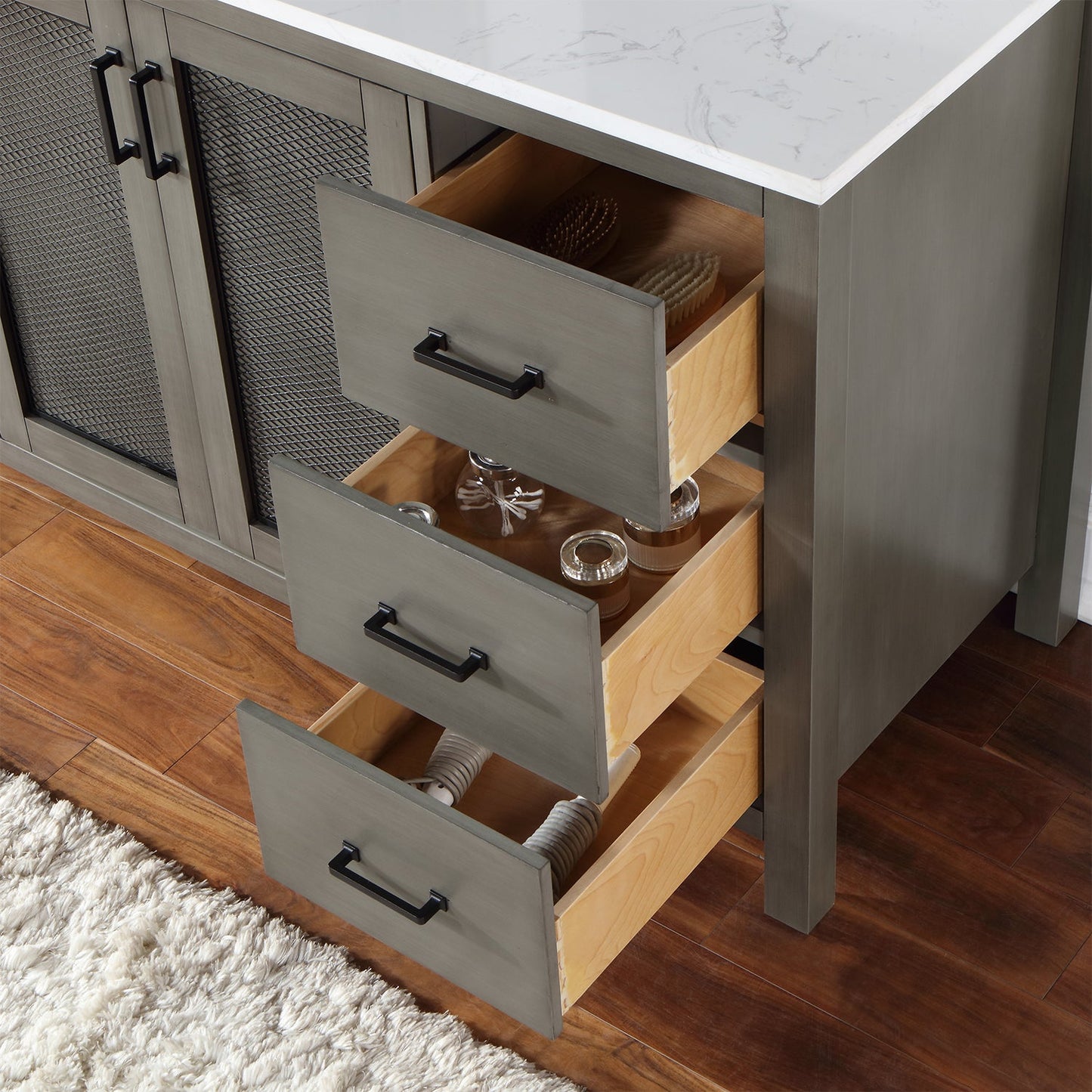 Hadiya 60" Single Bathroom Vanity Set in Gray Pine with Aosta White Engineered Stone Countertop without Mirror