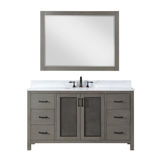 Hadiya 60" Single Bathroom Vanity Set in Gray Pine with Aosta White Engineered Stone Countertop with Mirror