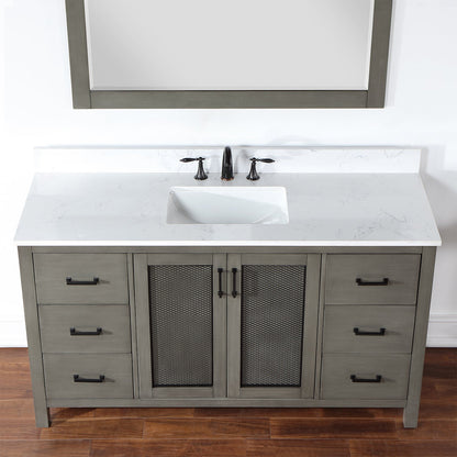 Hadiya 60" Single Bathroom Vanity Set in Gray Pine with Aosta White Engineered Stone Countertop with Mirror
