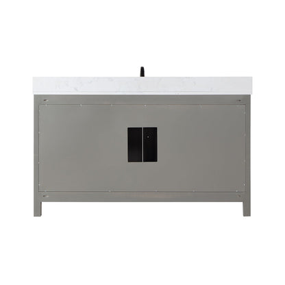 Hadiya 60" Single Bathroom Vanity Set in Gray Pine with Aosta White Engineered Stone Countertop with Mirror