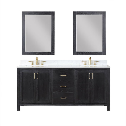 Hadiya 72" Double Bathroom Vanity Set in Black Oak with Aosta White Engineered Stone Countertop with Mirror