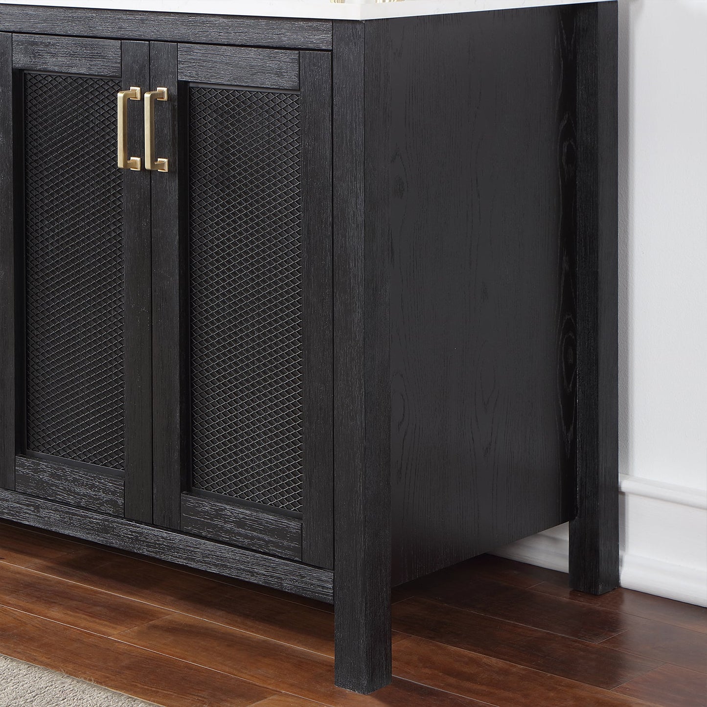 Hadiya 72" Double Bathroom Vanity Set in Black Oak with Aosta White Engineered Stone Countertop with Mirror