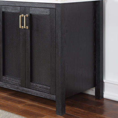 Hadiya 72" Double Bathroom Vanity Set in Black Oak with Aosta White Engineered Stone Countertop with Mirror