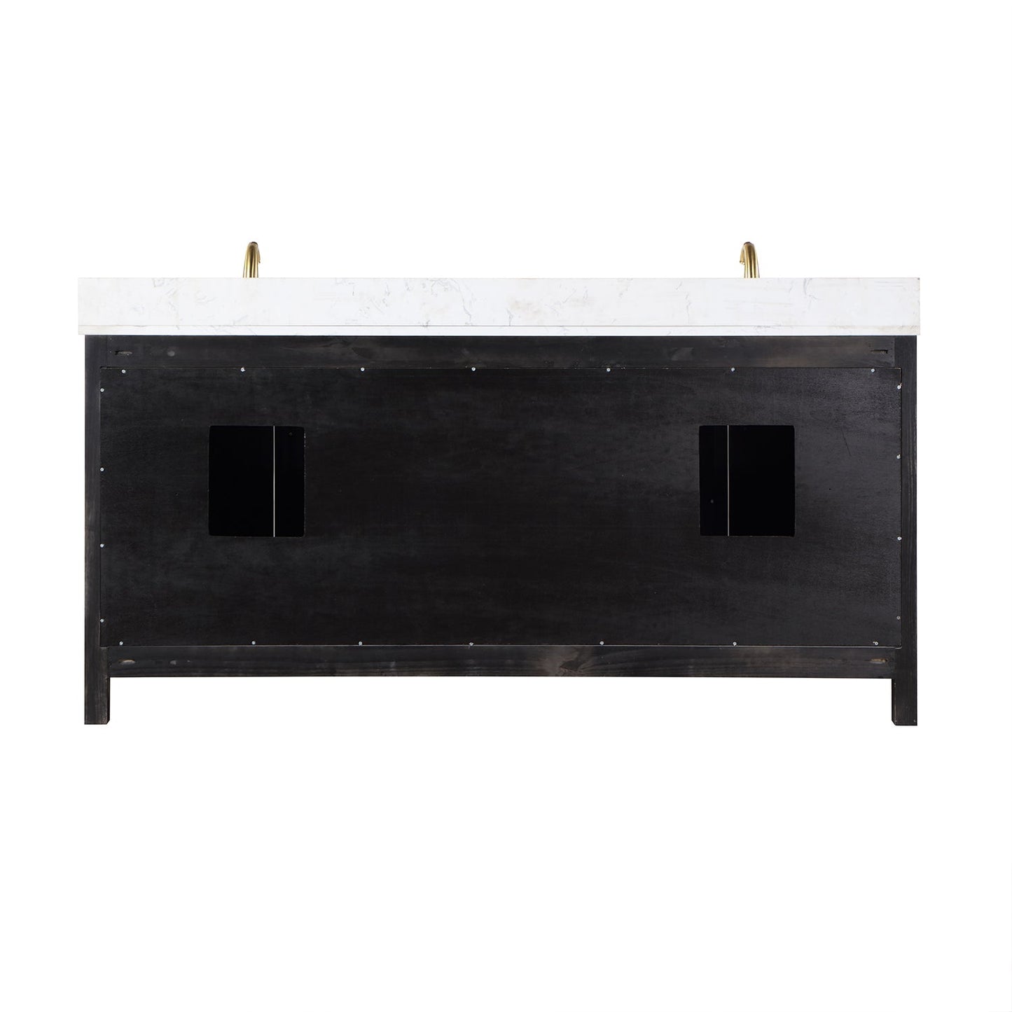 Hadiya 72" Double Bathroom Vanity Set in Black Oak with Aosta White Engineered Stone Countertop with Mirror