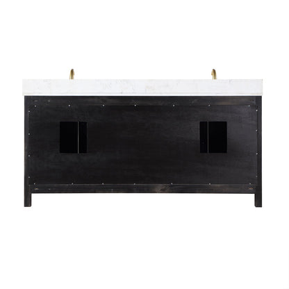 Hadiya 72" Double Bathroom Vanity Set in Black Oak with Aosta White Engineered Stone Countertop with Mirror