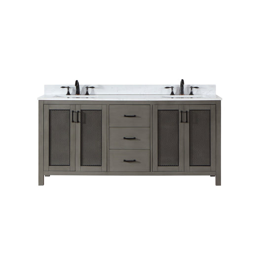 Hadiya 72" Double Bathroom Vanity Set in Gray Pine with Aosta White Engineered Stone Countertop without Mirror