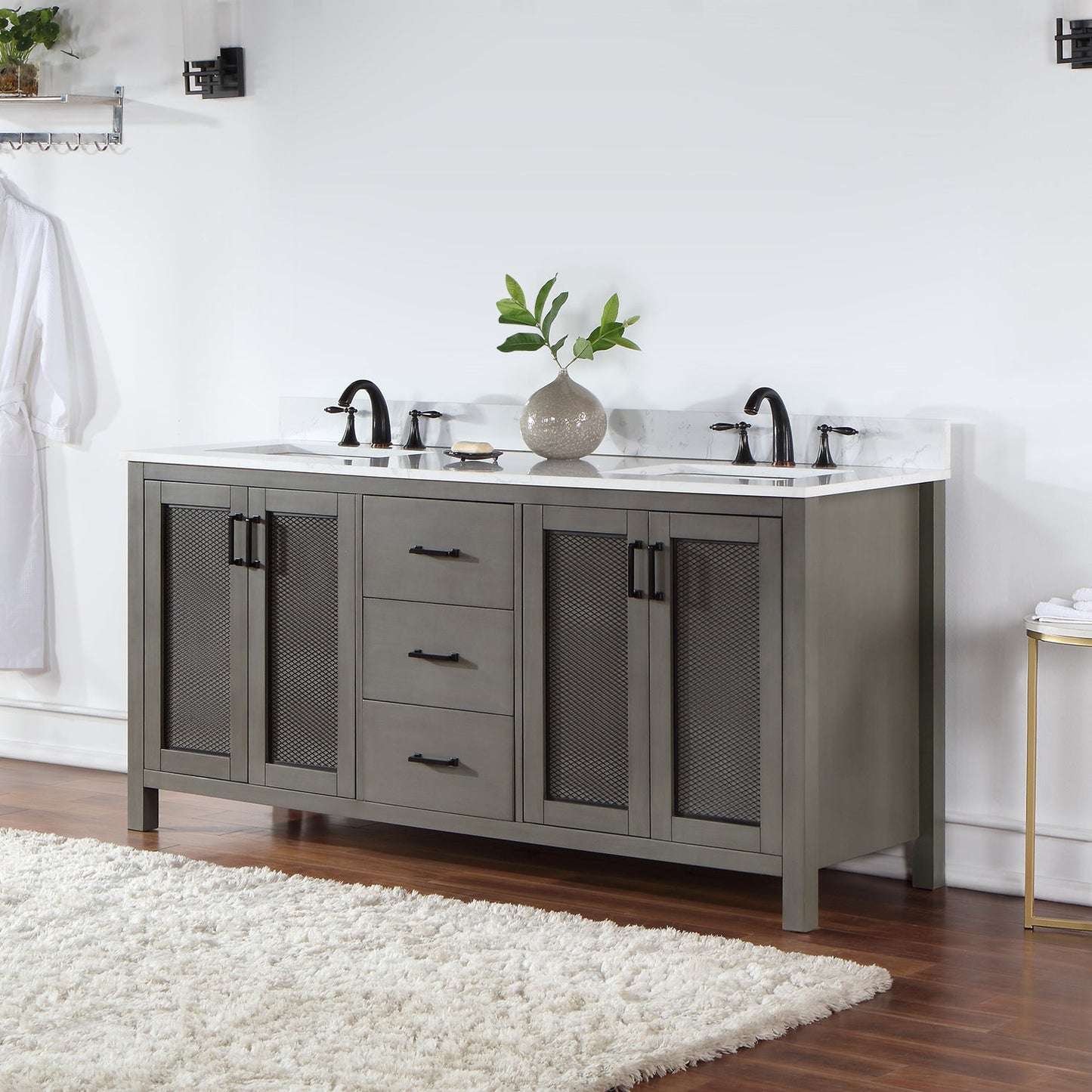 Hadiya 72" Double Bathroom Vanity Set in Gray Pine with Aosta White Engineered Stone Countertop without Mirror