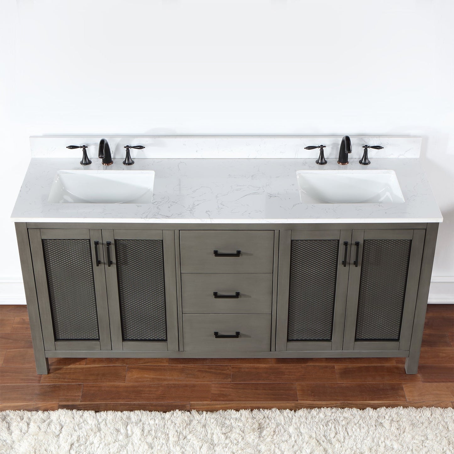Hadiya 72" Double Bathroom Vanity Set in Gray Pine with Aosta White Engineered Stone Countertop without Mirror