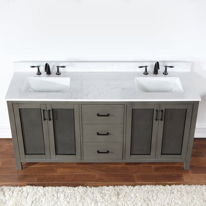 Hadiya 72" Double Bathroom Vanity Set in Gray Pine with Aosta White Engineered Stone Countertop without Mirror