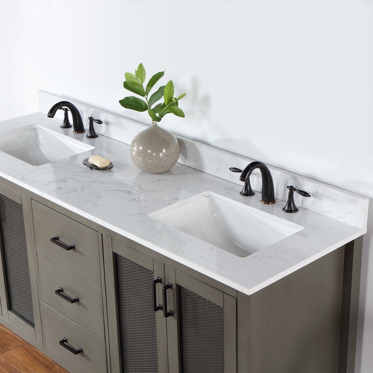Hadiya 72" Double Bathroom Vanity Set in Gray Pine with Aosta White Engineered Stone Countertop without Mirror