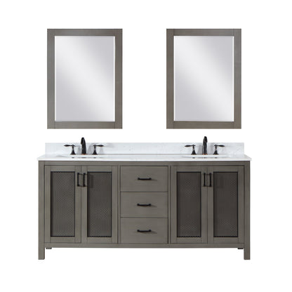Hadiya 72" Double Bathroom Vanity Set in Gray Pine with Aosta White Engineered Stone Countertop with Mirror