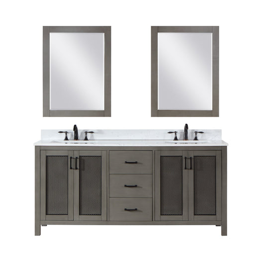 Hadiya 72" Double Bathroom Vanity Set in Gray Pine with Aosta White Engineered Stone Countertop with Mirror