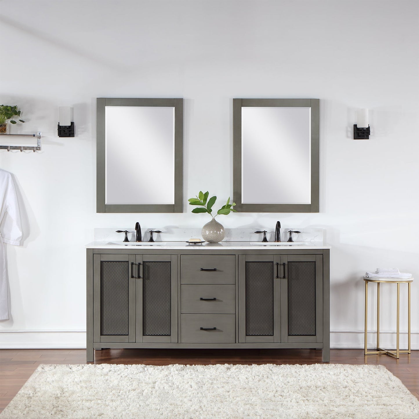 Hadiya 72" Double Bathroom Vanity Set in Gray Pine with Aosta White Engineered Stone Countertop with Mirror