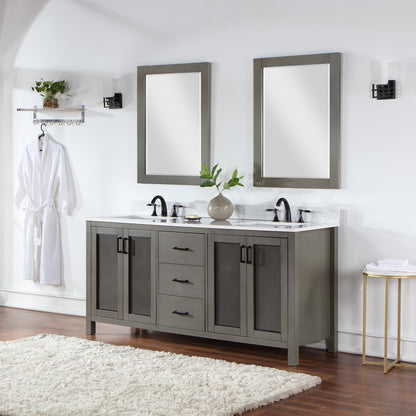 Hadiya 72" Double Bathroom Vanity Set in Gray Pine with Aosta White Engineered Stone Countertop with Mirror