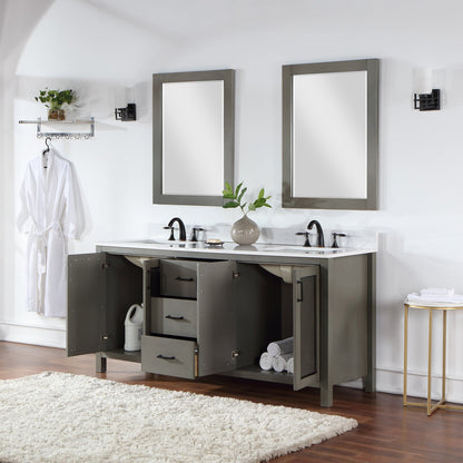 Hadiya 72" Double Bathroom Vanity Set in Gray Pine with Aosta White Engineered Stone Countertop with Mirror