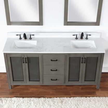 Hadiya 72" Double Bathroom Vanity Set in Gray Pine with Aosta White Engineered Stone Countertop with Mirror