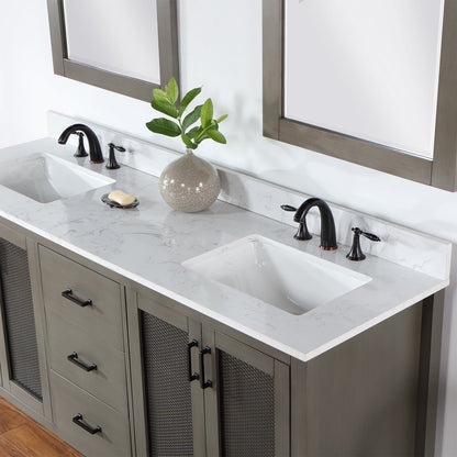 Hadiya 72" Double Bathroom Vanity Set in Gray Pine with Aosta White Engineered Stone Countertop with Mirror