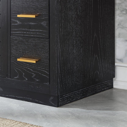 Gazsi 36" Single Bathroom Vanity Set in Black Oak with Grain White Engineered Stone Countertop without Mirror