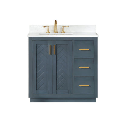 Gazsi 36" Single Bathroom Vanity Set in Classic Blue with Grain White Engineered Stone Countertop without Mirror