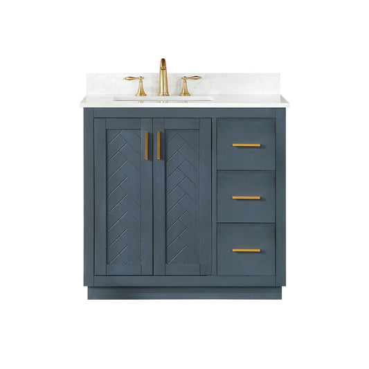 Gazsi 36" Single Bathroom Vanity Set in Classic Blue with Grain White Engineered Stone Countertop without Mirror