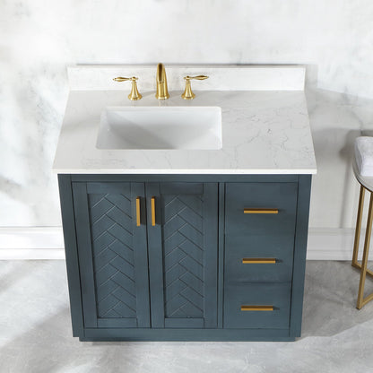 Gazsi 36" Single Bathroom Vanity Set in Classic Blue with Grain White Engineered Stone Countertop without Mirror