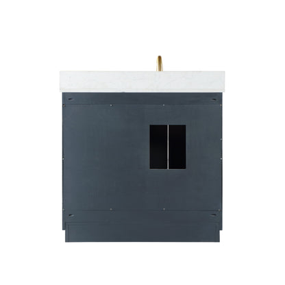 Gazsi 36" Single Bathroom Vanity Set in Classic Blue with Grain White Engineered Stone Countertop without Mirror