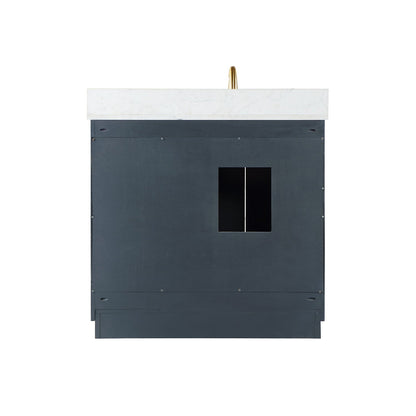 Gazsi 36" Single Bathroom Vanity Set in Classic Blue with Grain White Engineered Stone Countertop with Mirror