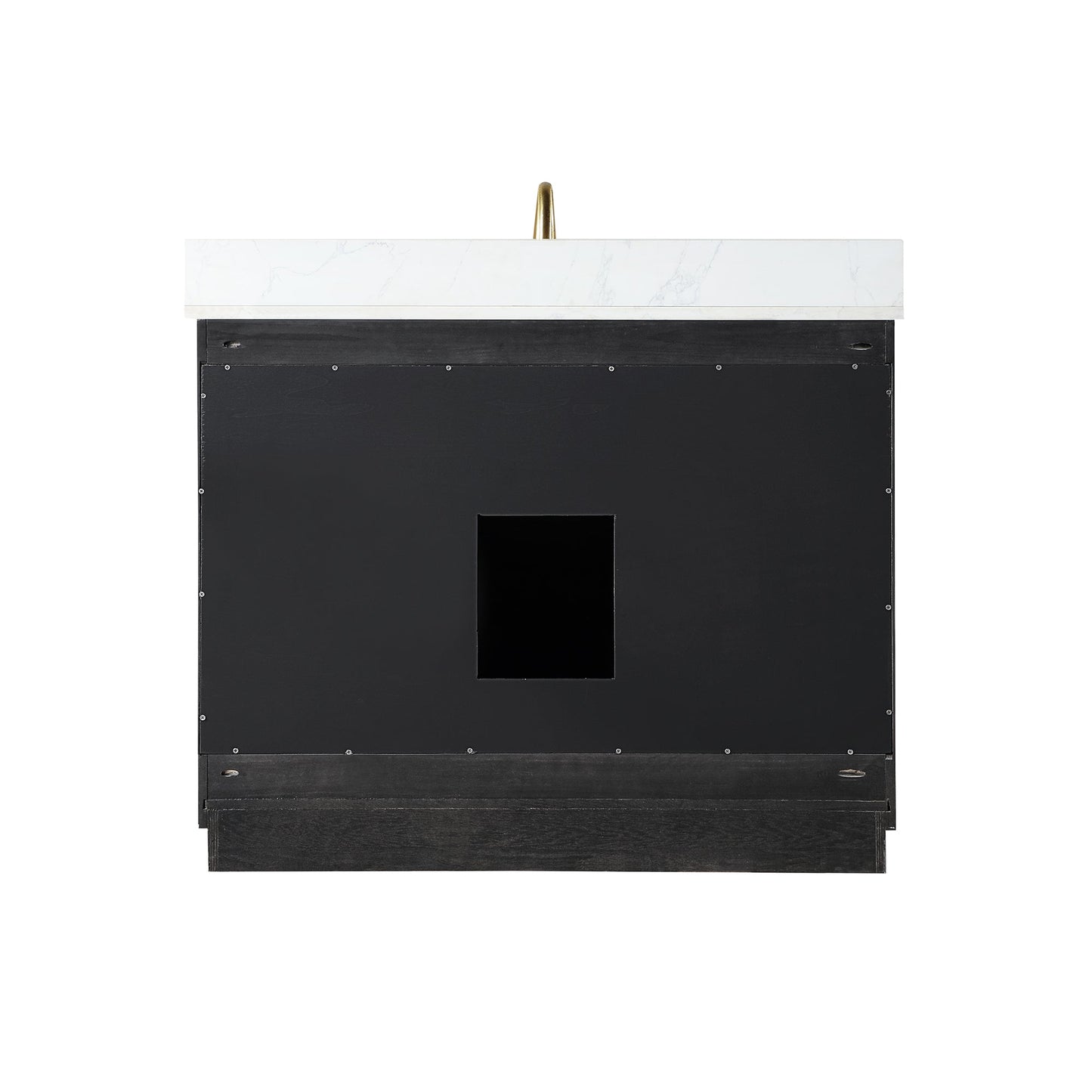 Gazsi 42" Single Bathroom Vanity Set in Black Oak with Grain White Engineered Stone Countertop without Mirror
