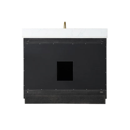 Gazsi 42" Single Bathroom Vanity Set in Black Oak with Grain White Engineered Stone Countertop without Mirror
