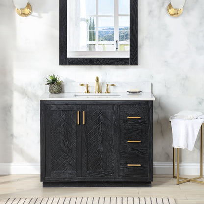 Gazsi 42" Single Bathroom Vanity Set in Black Oak with Grain White Engineered Stone Countertop without Mirror