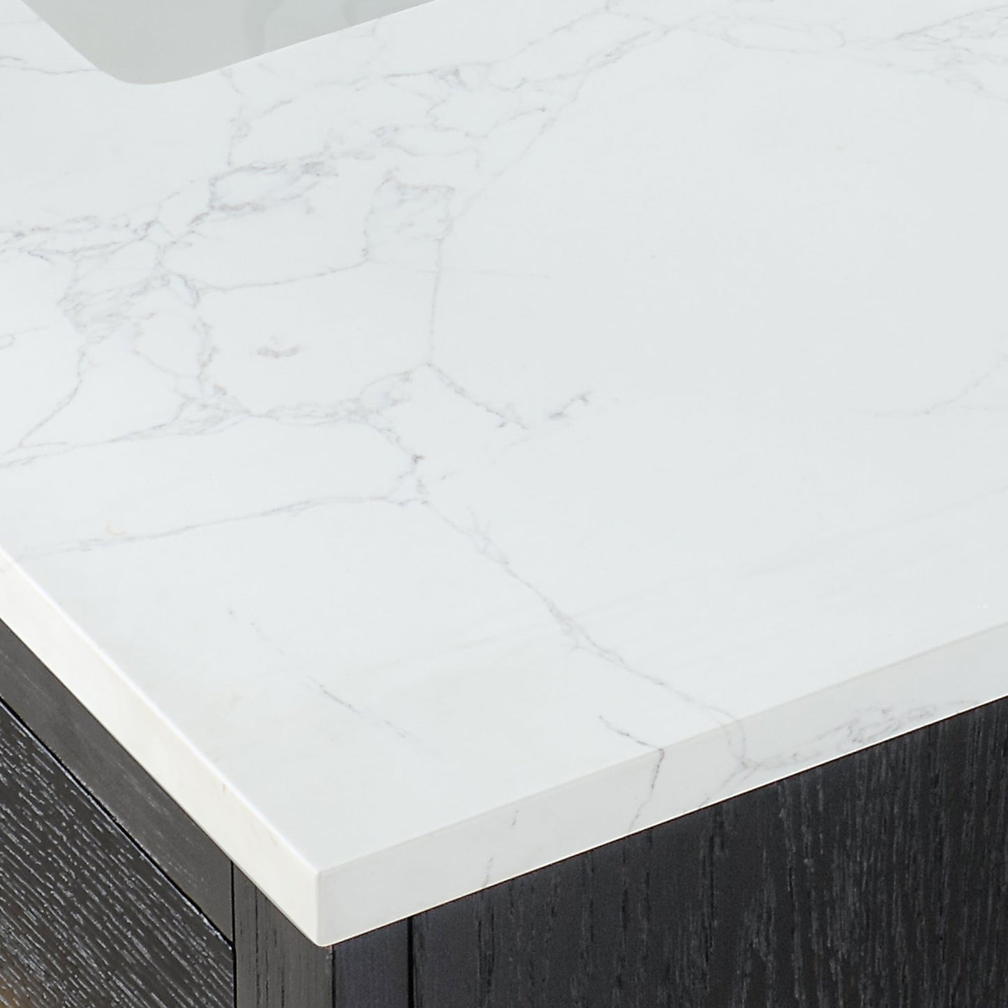 Gazsi 42" Single Bathroom Vanity Set in Black Oak with Grain White Engineered Stone Countertop without Mirror