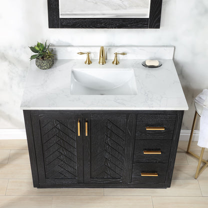 Gazsi 42" Single Bathroom Vanity Set in Black Oak with Grain White Engineered Stone Countertop without Mirror