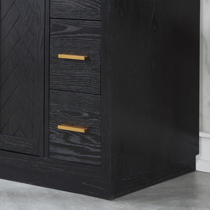 Gazsi 42" Single Bathroom Vanity Set in Black Oak with Grain White Engineered Stone Countertop with Mirror