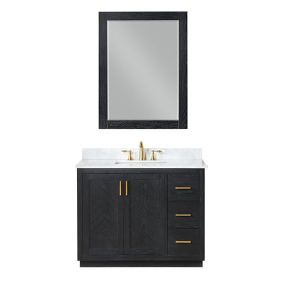 Gazsi 42" Single Bathroom Vanity Set in Black Oak with Grain White Engineered Stone Countertop with Mirror