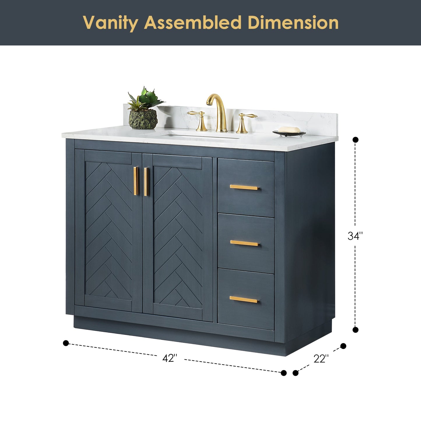 Gazsi 42" Single Bathroom Vanity Set in Classic Blue with Grain White Engineered Stone Countertop without Mirror
