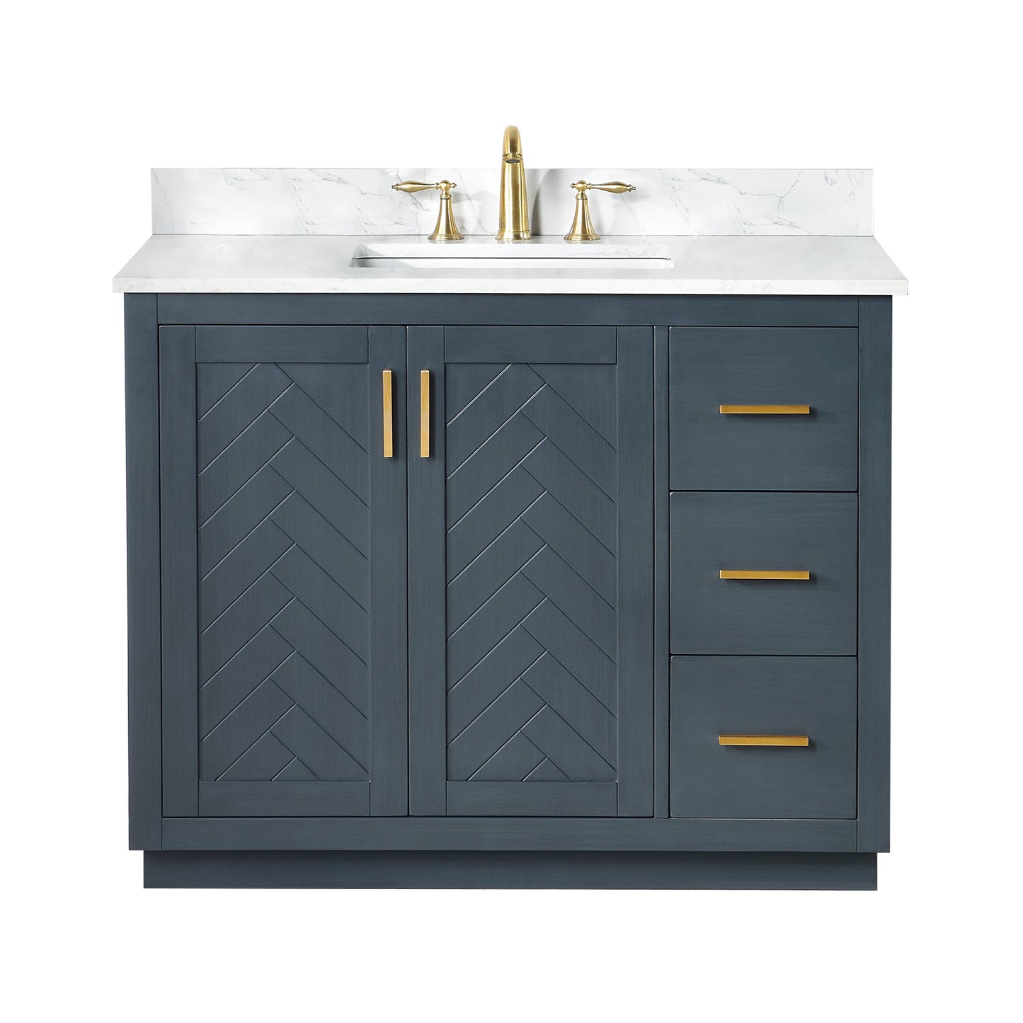 Gazsi 42" Single Bathroom Vanity Set in Classic Blue with Grain White Engineered Stone Countertop without Mirror