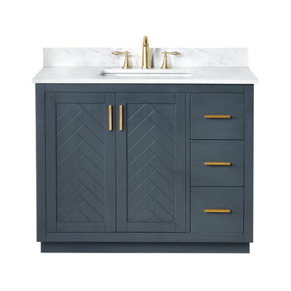Gazsi 42" Single Bathroom Vanity Set in Classic Blue with Grain White Engineered Stone Countertop without Mirror