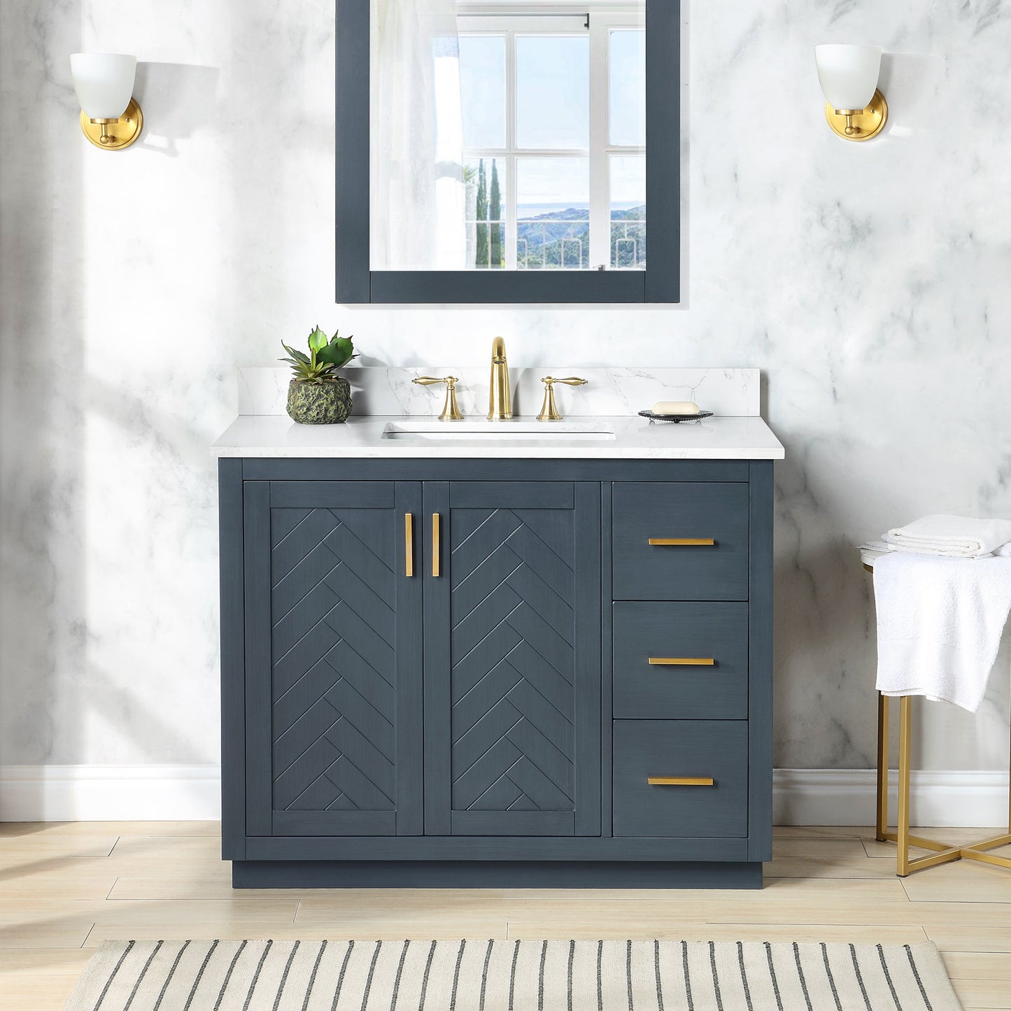 Gazsi 42" Single Bathroom Vanity Set in Classic Blue with Grain White Engineered Stone Countertop without Mirror