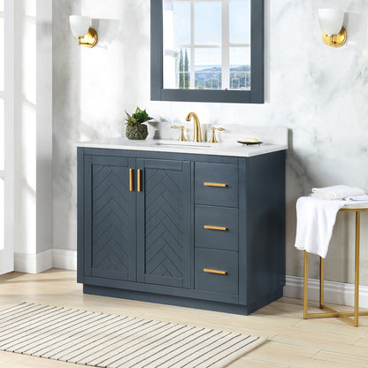 Gazsi 42" Single Bathroom Vanity Set in Classic Blue with Grain White Engineered Stone Countertop without Mirror