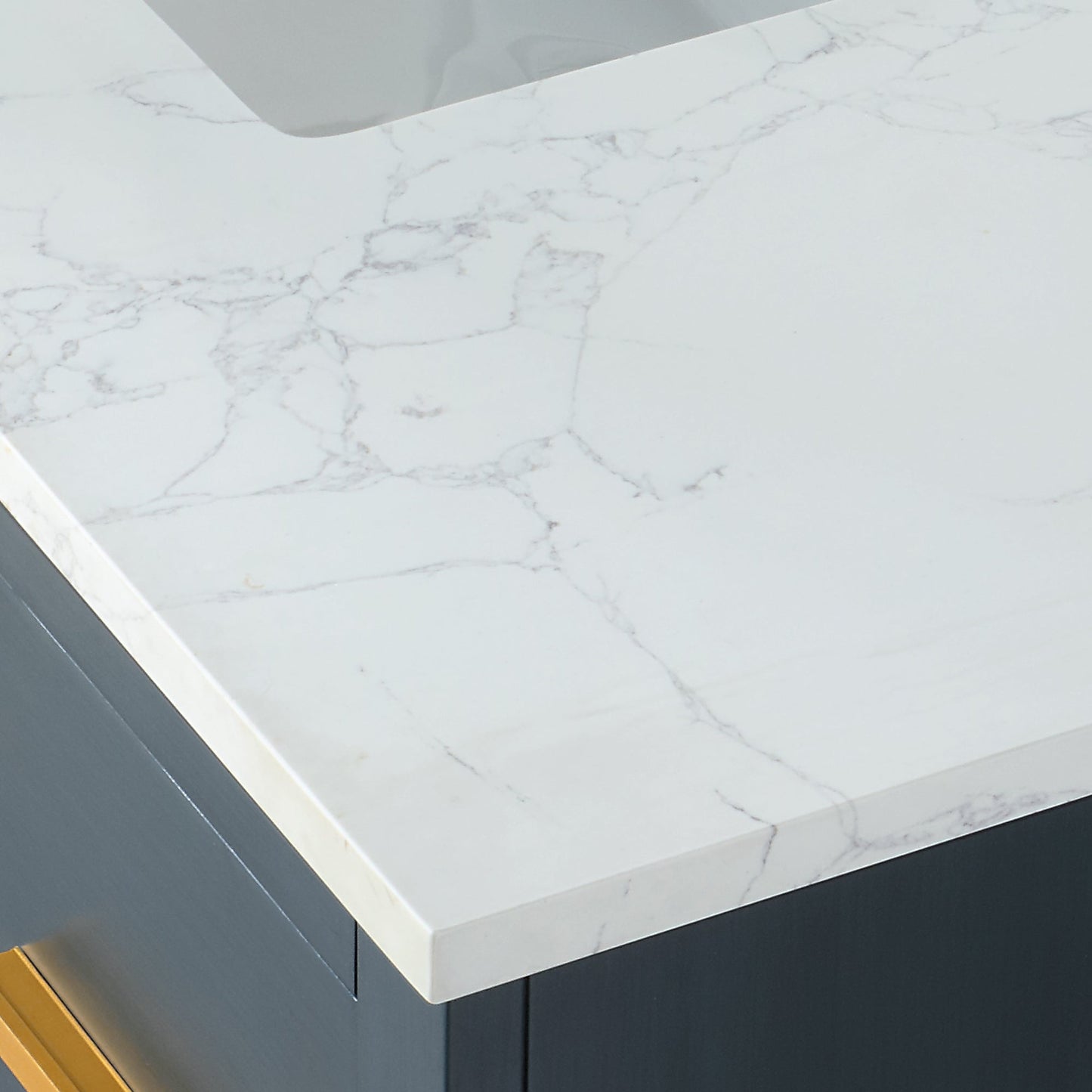 Gazsi 42" Single Bathroom Vanity Set in Classic Blue with Grain White Engineered Stone Countertop without Mirror
