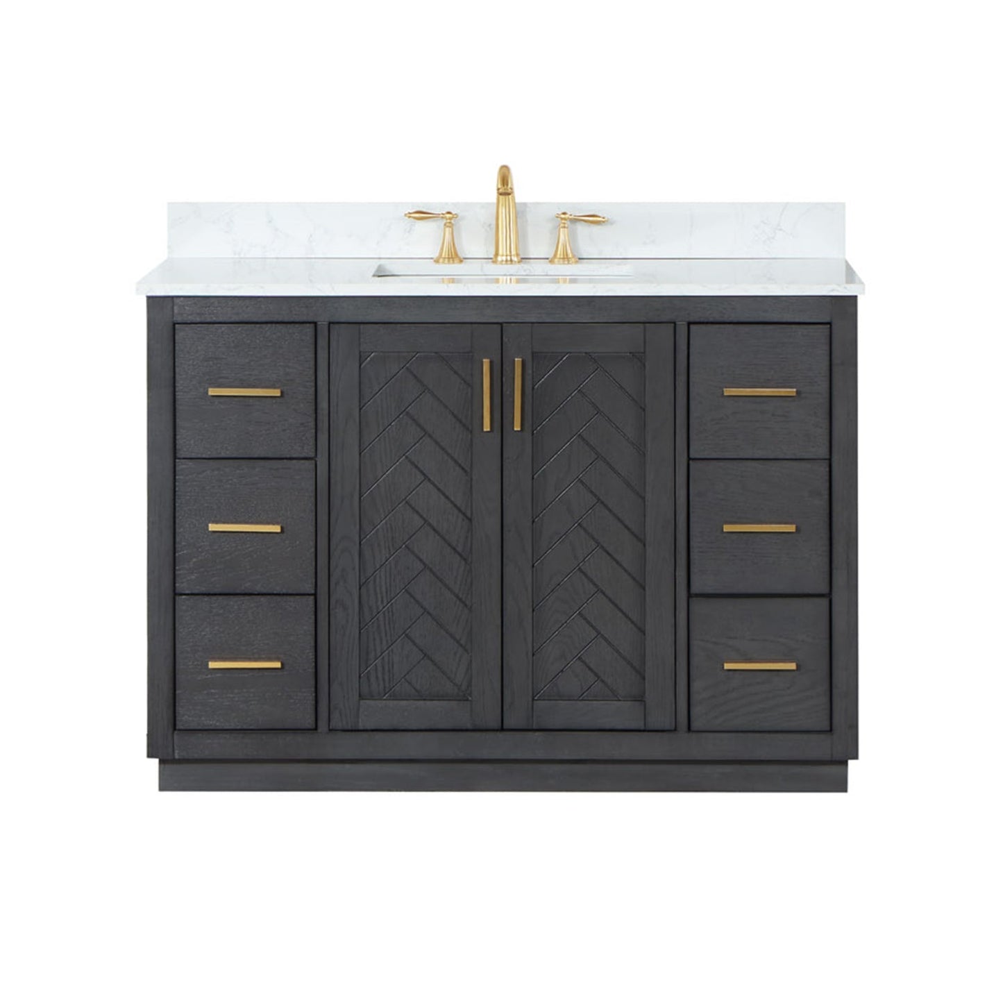 Gazsi 48" Single Bathroom Vanity Set in Brown Oak with Grain White Engineered Stone Countertop without Mirror