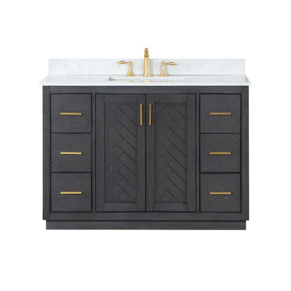 Gazsi 48" Single Bathroom Vanity Set in Brown Oak with Grain White Engineered Stone Countertop without Mirror