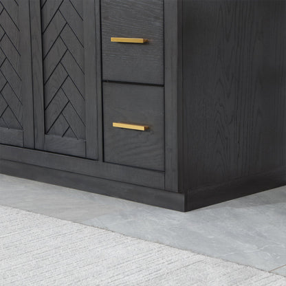 Gazsi 48" Single Bathroom Vanity Set in Brown Oak with Grain White Engineered Stone Countertop with Mirror