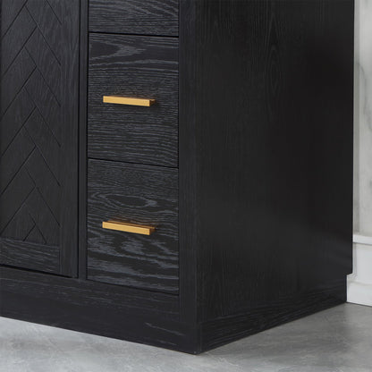 Gazsi 48" Single Bathroom Vanity Set in Black Oak with Grain White Engineered Stone Countertop without Mirror