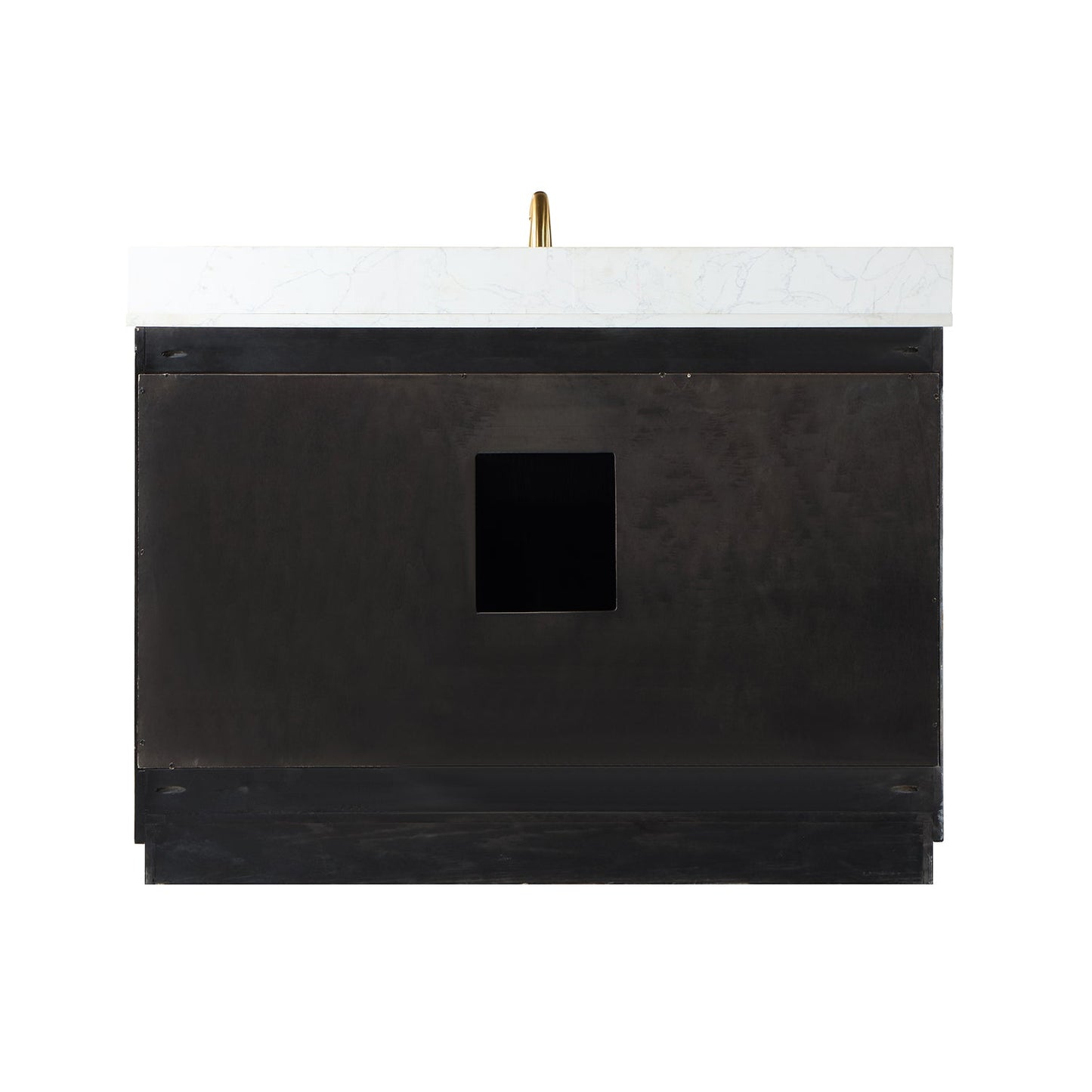 Gazsi 48" Single Bathroom Vanity Set in Black Oak with Grain White Engineered Stone Countertop with Mirror