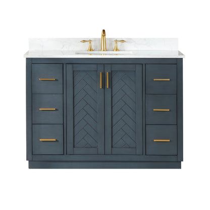 Gazsi 48" Single Bathroom Vanity Set in Classic Blue with Grain White Engineered Stone Countertop without Mirror