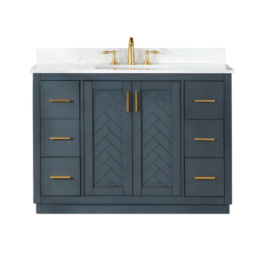 Gazsi 48" Single Bathroom Vanity Set in Classic Blue with Grain White Engineered Stone Countertop without Mirror
